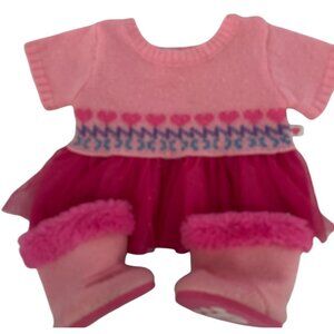 Build A Bear Workshop Pink Knit Sweater Dress & Boots Outfit For Plush